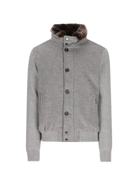Moorer ribbed-knit sleeve fur-collar jacket